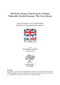WEF Nexus in Kenya, a Dynamic, Lower-Middle-Income ‘Frontier’ Economy That Is of Particular Interest for Several Reasons