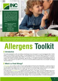 Allergens Toolkit Introduction the Number of People That Suffers Food Allergy Or Food Intolerance to Some Products Is Increasing