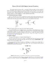 Physics 120 Lab 8 (2019) Bipolar Junction Transistors
