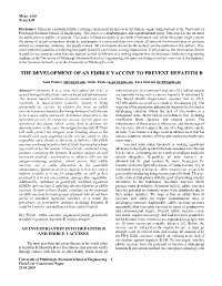 The Development of an Edible Vaccine to Prevent Hepatitis B
