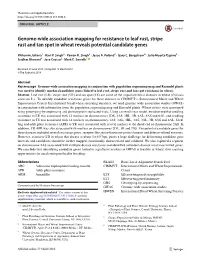 Genome-Wide Association Mapping for Resistance to Leaf Rust, Stripe Rust