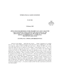 INTERNATIONAL COURT of JUSTICE YEAR 2003 2003 3 February General List No. 122 3 February 2003 APPLICATION for REVISION of the JU