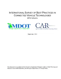 International Survey of Best Practices in Connected Vehicle Technologies 2012 Update