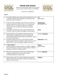 ONLINE QUIZ LEAGUE Questions Set by Philip Burroughs & Clarissa Ducie for Use in OQL Friendly Matches on 21/04/2021