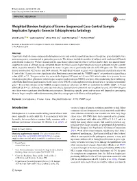 Weighted Burden Analysis of Exome-Sequenced Case-Control Sample Implicates Synaptic Genes in Schizophrenia Aetiology