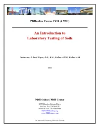 An Introduction to Laboratory Testing of Soils