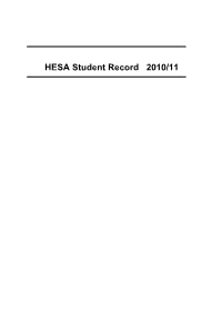 HESA Student Record 2010/11 Table of Contents (By Entity)