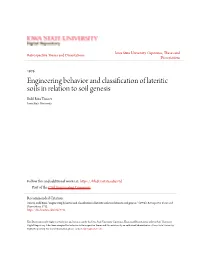 Engineering Behavior and Classification of Lateritic Soils in Relation to Soil Genesis Erdil Riza Tuncer Iowa State University