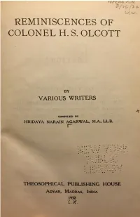 Reminiscences of Colonel H. S. Olcott