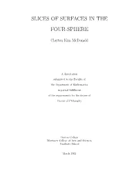 Slices of Surfaces in the Four-Sphere
