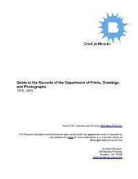 Guide to the Records of the Department of Prints, Drawings, and Photographs 1878 - 2001