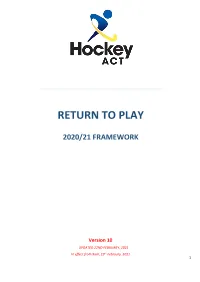 Hockey ACT Protocols Outlined Below and Are Unable to Make Adjustments to Hockey ACT Protocols and Facility Requirements
