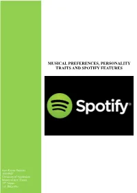 Musical Preferences, Personality Traits and Spotify Features