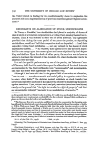 RESTRAINTS on ALIENATION of STOCK CERTIFICATES in Tracey V