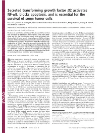 Secreted Transforming Growth Factor 2 Activates NF- B, Blocks Apoptosis, and Is Essential for the Survival of Some Tumor Cells