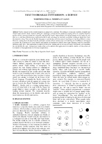 Text to Braille Conversion: a Survey