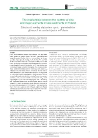 The Relationship Between the Content of Zinc and Major Elements in Lake