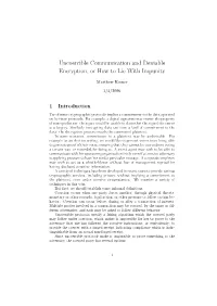 Uncoercible Communication and Deniable Encryption, Or How to Lie with Impunity