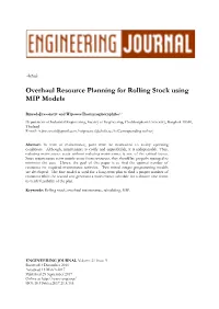 Overhaul Resource Planning for Rolling Stock Using MIP Models