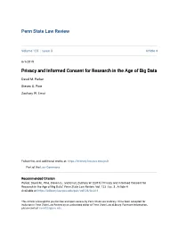 Privacy and Informed Consent for Research in the Age of Big Data