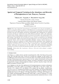 Spatial and Temporal Variations in the Abundance and Diversity of Phytoplankton in Lake Manyara, Tanzania