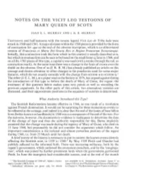 Notes on the Vicit Leo Testoons of Mary Queen of Scots