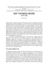 Sir Thomas More (1478-1535)