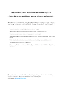 The Mediating Role of Attachment and Mentalising in the Relationship Between Childhood Trauma, Self-Harm and Suicidality
