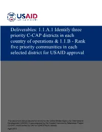 1.1.A.1 Identify Three Priority C-CAP Districts in Each Country of Operations & 1.1.B - Rank Five Priority Communities in Each Selected District for USAID Approval
