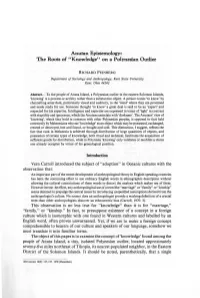 Anutan Epistemology: the Roots of "Knowledge" on a Polynesian Outlier