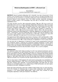 Historical Earthquakes in NSW : a Revised List