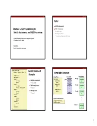 Machine-Level Programming III: G G Switch Statements and IA32