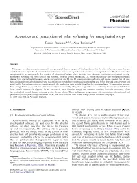 Acoustics and Perception of Velar Softening for Unaspirated Stops