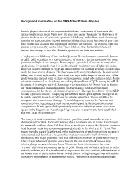 Background Information on the 1999 Nobel Prize in Physics Particle