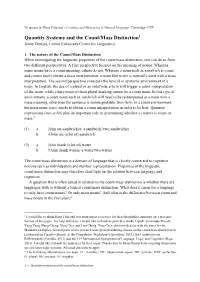 Quantity Systems and the Count/Mass Distinction1 Jenny Doetjes, Leiden University Centre for Linguistics