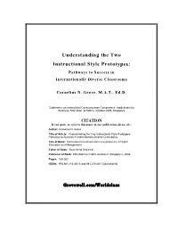 Understanding the Two Instructional Style Prototypes: Pathways to Success in Internationally Diverse Classrooms