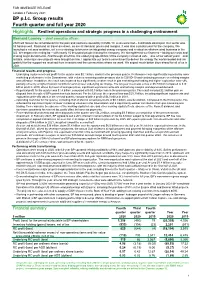 BP Plc Group Results Fourth Quarter and Full Year 2020