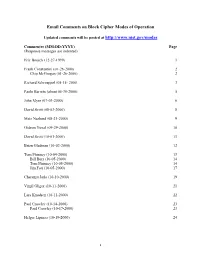 Email Comments on Block Cipher Modes of Operation