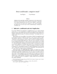 Strict Conditionals: a Negative Result ∗