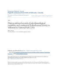 Diatom-Inferred Records of Paleolimnological Variability and Continental Hydrothermal Activity in Yellowstone National Park