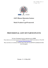Provisional List of Participants