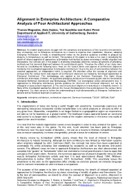 Alignment in Enterprise Architecture: a Comparative Analysis of Four Architectural Approaches