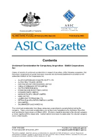 ASIC 10A/02, Thursday, 28 February 2002 (Special) Published by ASIC