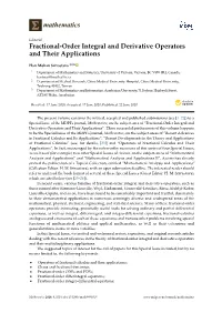 Fractional-Order Integral and Derivative Operators and Their Applications
