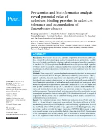 Proteomics and Bioinformatics Analysis Reveal Potential Roles of Cadmium-Binding Proteins in Cadmium Tolerance and Accumulation of Enterobacter Cloacae