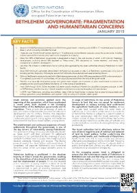 Bethlehem Governorate: Fragmentation and Humanitarian Concerns January 2015