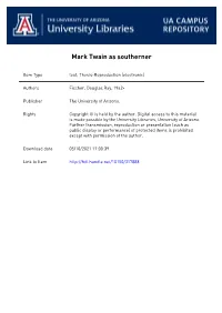 Mark Twain As Southerner