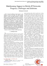 Multihoming Support in Mobile IP Networks: Progress, Challenges and Solutions