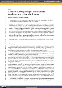Architect and the Paradigms of Sustainable Development: a Review of Dilemmas