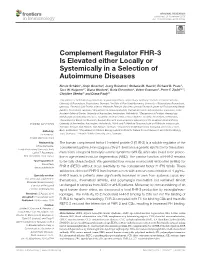 Complement Regulator Fhr-3 Is Elevated Either Locally Or Systemically in a Selection of Autoimmune Diseases